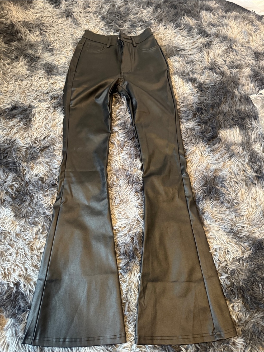 SHEIN Black Faux Leather Flare Pants